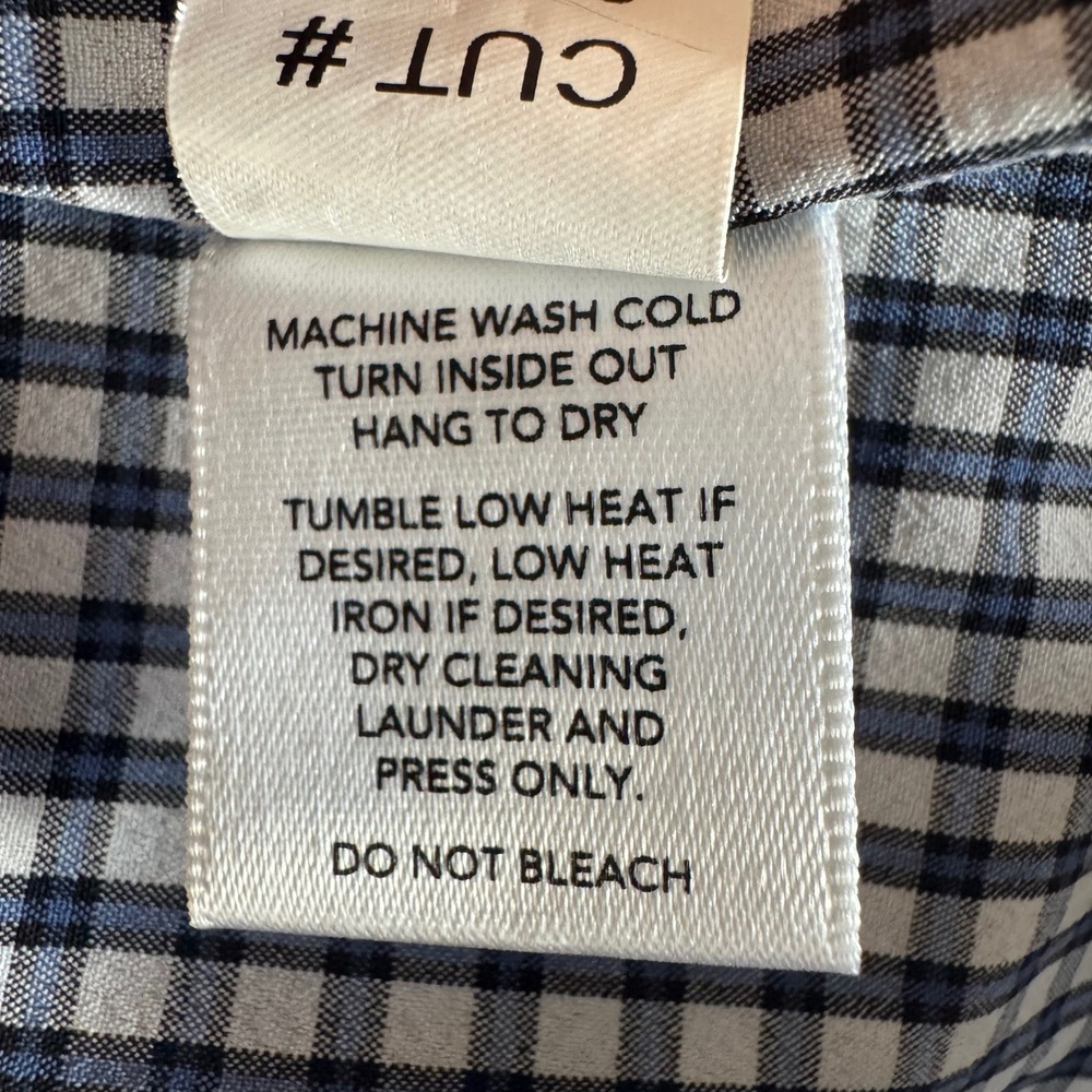 Mizzen+Main XL Trim Fit Blue White Gingham Men's Leeward Collection Dress Shirt - Picture 6 of 10